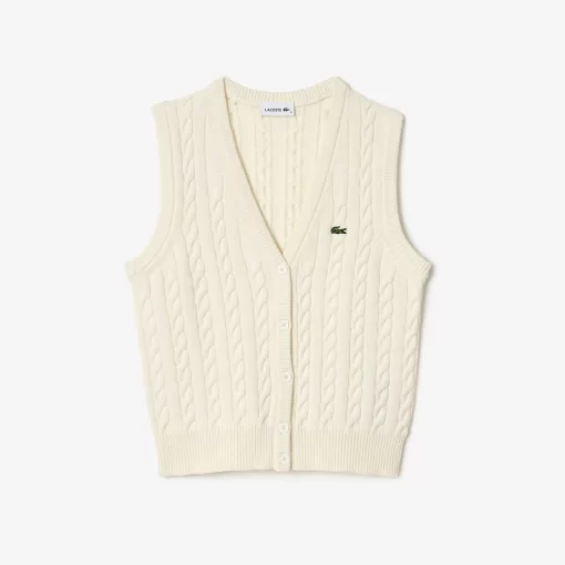 Lacoste Knitwear-Sleeveless Cable Knit Cotton And Wool Blend Vest