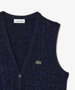 Lacoste Knitwear-Sleeveless Cable Knit Cotton And Wool Blend Vest