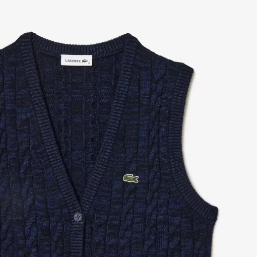 Lacoste Knitwear-Sleeveless Cable Knit Cotton And Wool Blend Vest