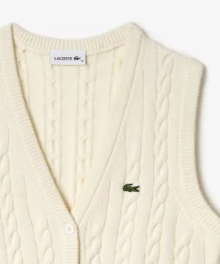 Lacoste Knitwear-Sleeveless Cable Knit Cotton And Wool Blend Vest