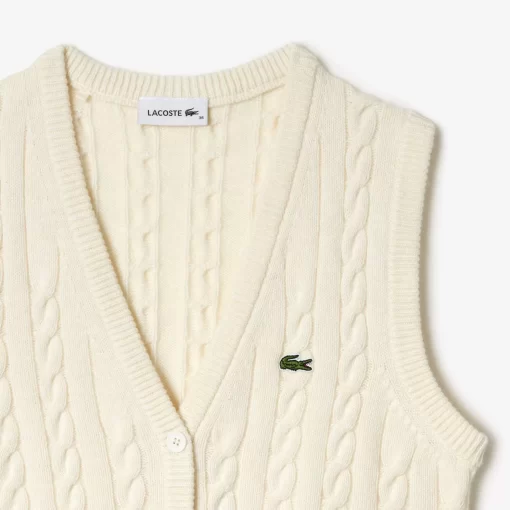 Lacoste Knitwear-Sleeveless Cable Knit Cotton And Wool Blend Vest