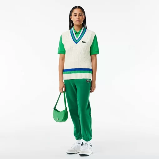 Lacoste Knitwear-Sleeveless Cable Knit Striped Sweater