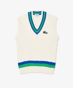 Lacoste Knitwear-Sleeveless Cable Knit Striped Sweater