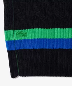 Lacoste Knitwear-Sleeveless Cable Knit Striped Sweater