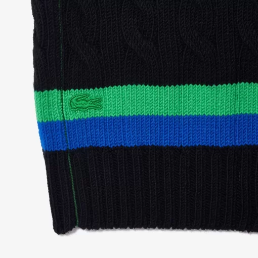 Lacoste Knitwear-Sleeveless Cable Knit Striped Sweater