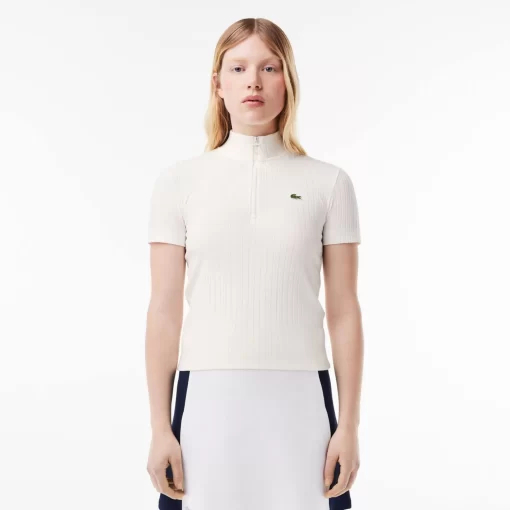 Lacoste Polo Shirts-Slim Fit Flat Ribbed High Zip Neck Polo Shirt