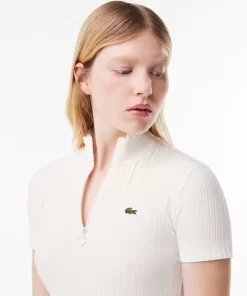 Lacoste Polo Shirts-Slim Fit Flat Ribbed High Zip Neck Polo Shirt