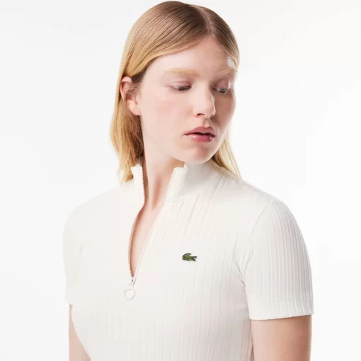 Lacoste Polo Shirts-Slim Fit Flat Ribbed High Zip Neck Polo Shirt