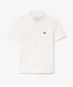 Lacoste Polo Shirts-Slim Fit Flat Ribbed High Zip Neck Polo Shirt