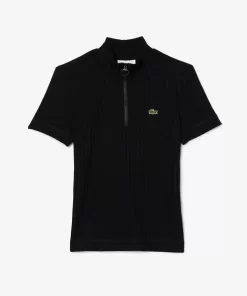 Lacoste Polo Shirts-Slim Fit Flat Ribbed High Zip Neck Polo Shirt