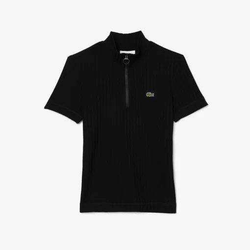 Lacoste Polo Shirts-Slim Fit Flat Ribbed High Zip Neck Polo Shirt