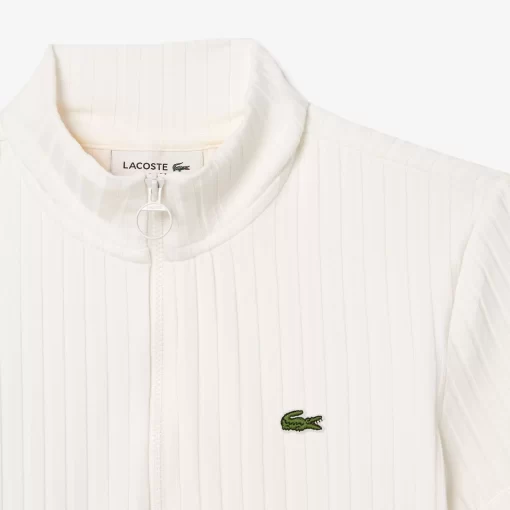 Lacoste Polo Shirts-Slim Fit Flat Ribbed High Zip Neck Polo Shirt