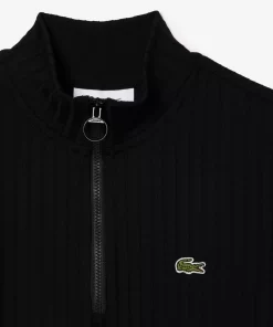 Lacoste Polo Shirts-Slim Fit Flat Ribbed High Zip Neck Polo Shirt