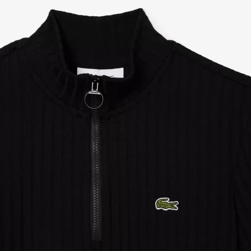 Lacoste Polo Shirts-Slim Fit Flat Ribbed High Zip Neck Polo Shirt