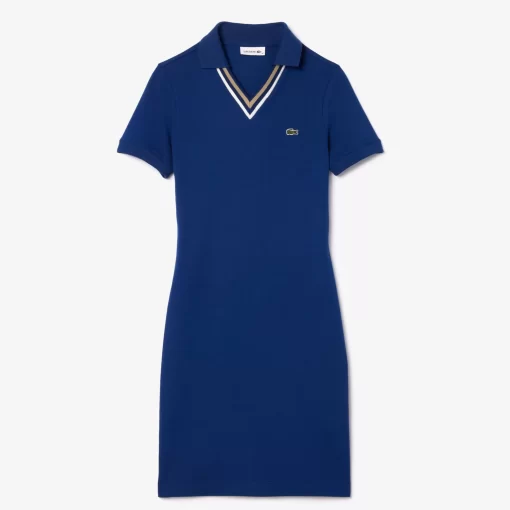 Lacoste Dresses & Skirts-Slim Fit V Neck Stretch Pique Polo Dress