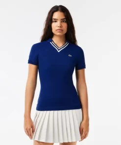 Lacoste Polo Shirts-Slim Fit V Neck Stretch Pique Polo Shirt