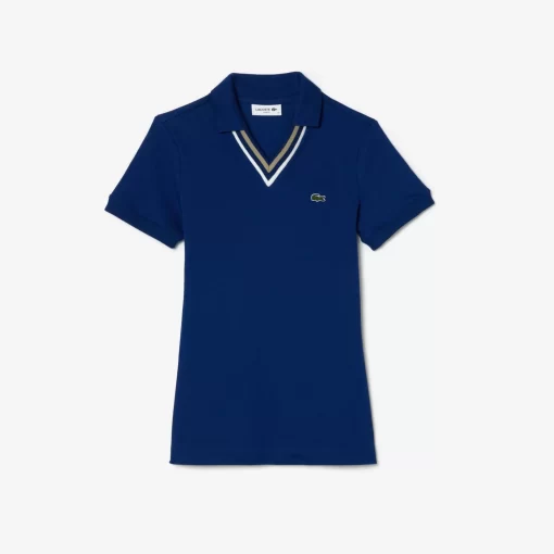 Lacoste Polo Shirts-Slim Fit V Neck Stretch Pique Polo Shirt