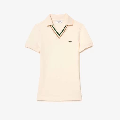 Lacoste Polo Shirts-Slim Fit V Neck Stretch Pique Polo Shirt