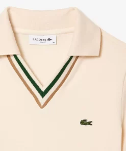 Lacoste Polo Shirts-Slim Fit V Neck Stretch Pique Polo Shirt