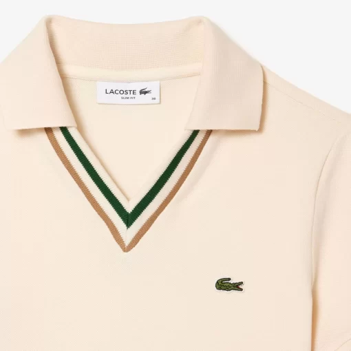 Lacoste Polo Shirts-Slim Fit V Neck Stretch Pique Polo Shirt