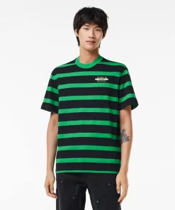 Lacoste T-Shirts-Striped 3D Print Cotton T-Shirt