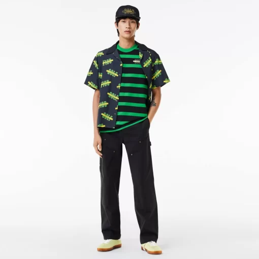 Lacoste T-Shirts-Striped 3D Print Cotton T-Shirt