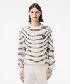 Lacoste Knitwear-Striped Cotton Badge Crew Neck Sweater