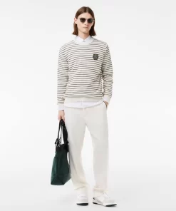 Lacoste Knitwear-Striped Cotton Badge Crew Neck Sweater