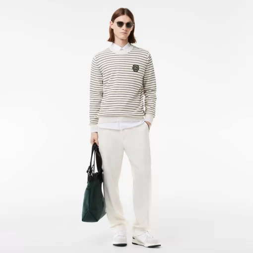 Lacoste Knitwear-Striped Cotton Badge Crew Neck Sweater