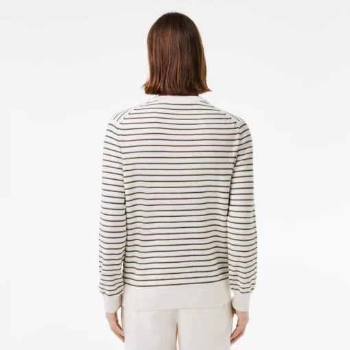 Lacoste Knitwear-Striped Cotton Badge Crew Neck Sweater