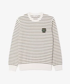 Lacoste Knitwear-Striped Cotton Badge Crew Neck Sweater