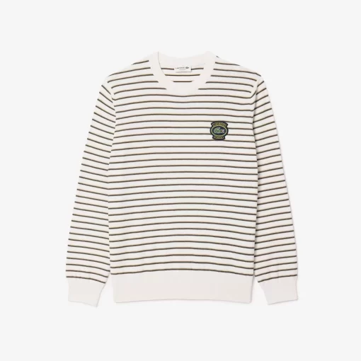 Lacoste Knitwear-Striped Cotton Badge Crew Neck Sweater