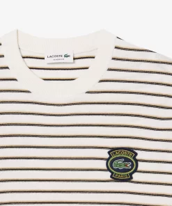 Lacoste Knitwear-Striped Cotton Badge Crew Neck Sweater