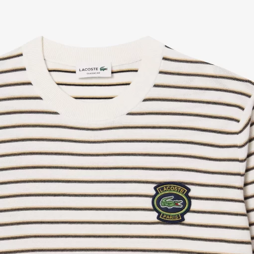 Lacoste Knitwear-Striped Cotton Badge Crew Neck Sweater