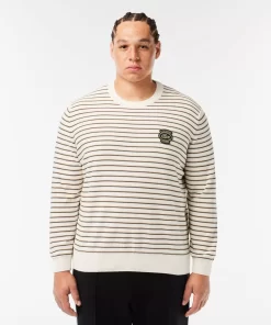 Lacoste Knitwear-Striped Cotton Badge Crew Neck Sweater