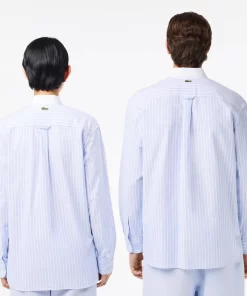 Lacoste Shirts & Tops-Striped Maxi Croc Contrast Collar Cotton Oxford Shirt