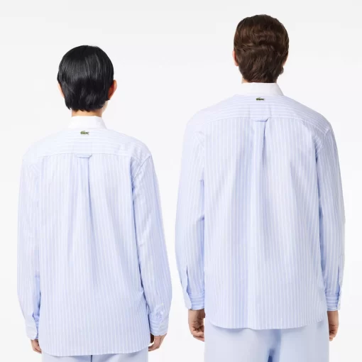 Lacoste Shirts & Tops-Striped Maxi Croc Contrast Collar Cotton Oxford Shirt