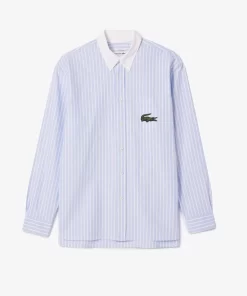 Lacoste Shirts & Tops-Striped Maxi Croc Contrast Collar Cotton Oxford Shirt