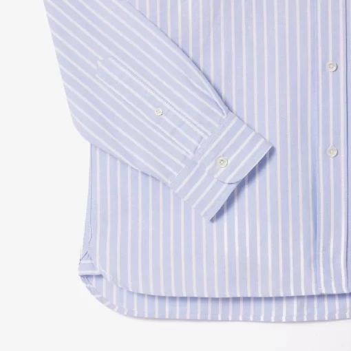 Lacoste Shirts & Tops-Striped Maxi Croc Contrast Collar Cotton Oxford Shirt