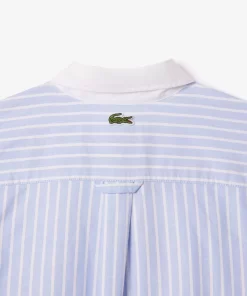 Lacoste Shirts & Tops-Striped Maxi Croc Contrast Collar Cotton Oxford Shirt