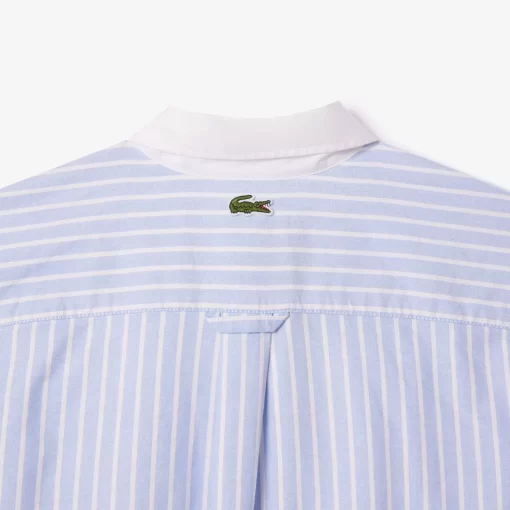 Lacoste Shirts & Tops-Striped Maxi Croc Contrast Collar Cotton Oxford Shirt