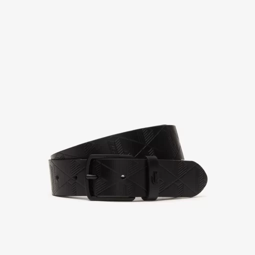 Lacoste Belts-Textured Monogram Leather Belt