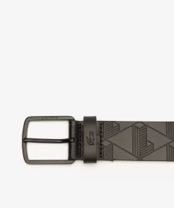 Lacoste Belts-Textured Monogram Leather Belt