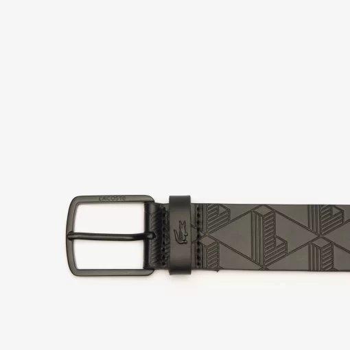 Lacoste Belts-Textured Monogram Leather Belt