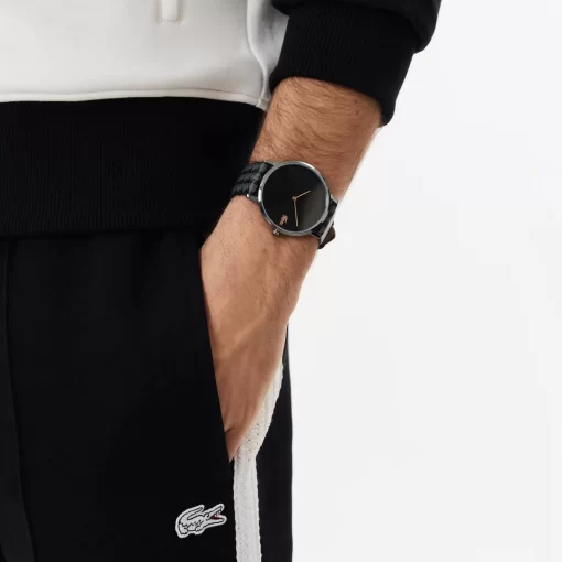 Lacoste Watches-Three Hand Crocorigin Leather Watch