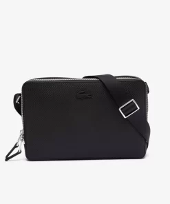 Lacoste Vertical Bags-Unisex Chantaco Matte Stitched Leather Zippered Crossbody Bag