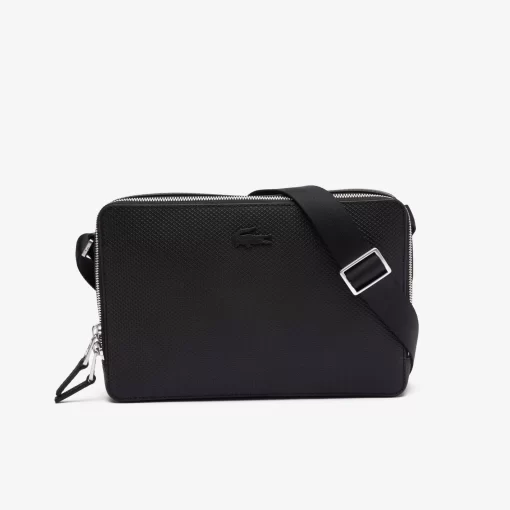 Lacoste Vertical Bags-Unisex Chantaco Matte Stitched Leather Zippered Crossbody Bag