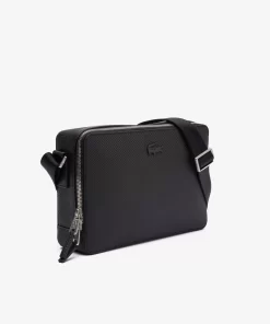 Lacoste Vertical Bags-Unisex Chantaco Matte Stitched Leather Zippered Crossbody Bag