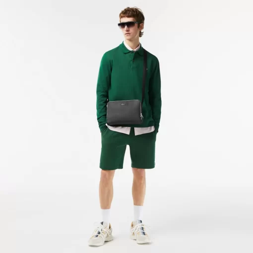 Lacoste Vertical Bags-Unisex Chantaco Matte Stitched Leather Zippered Crossbody Bag