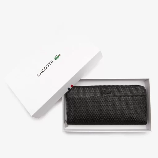 Lacoste Wallets & Small Leather Goods-Unisex Chantaco Zipped Embossed Pique Leather Large Wallet